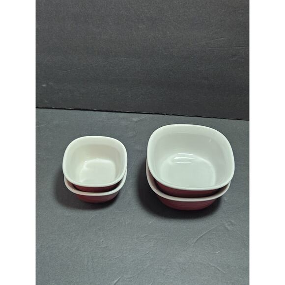 Corning Ware Etch Brick Red Stoneware Casserole Square 20 oz & 7 oz Four Dishes - Picture 3 of 16